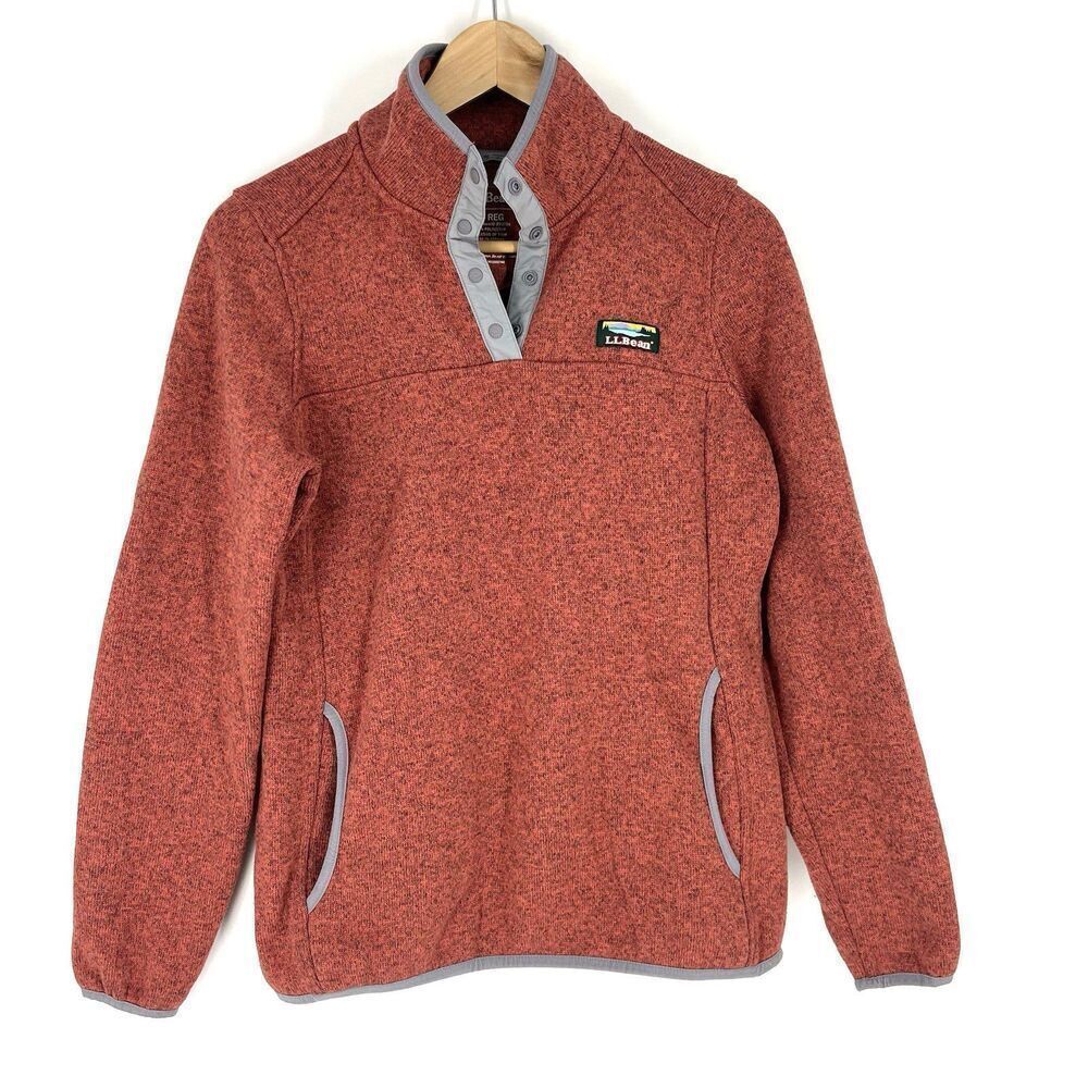 LL Bean Better Sweater Fleece Top Size XS Womens Heather Red Pullover 1/4 T Snap